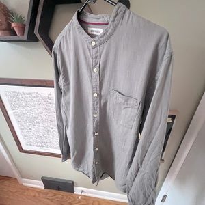 Banded Collar Grey Long Sleeve Button Down
